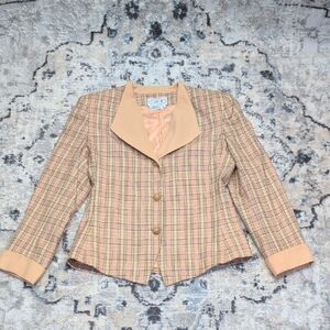 Gilmor Plaid Blazer Tan Beige Vintage 80s 90s Women’s Size 8